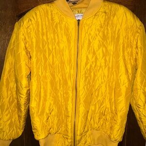 Vintage 90’s Carol Horn Bright Yellow 100% Silk Bomber Puffer Jacket Oversized M